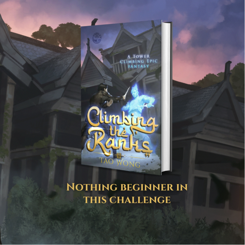 Book titled 'Climbing the Ranks' with a fantasy cover against a mystical background