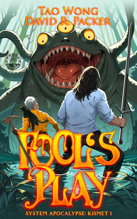 Book cover of 'Pooch's Play' by Tao Wong and David R. Packer with a large creature and two people holding weapons.