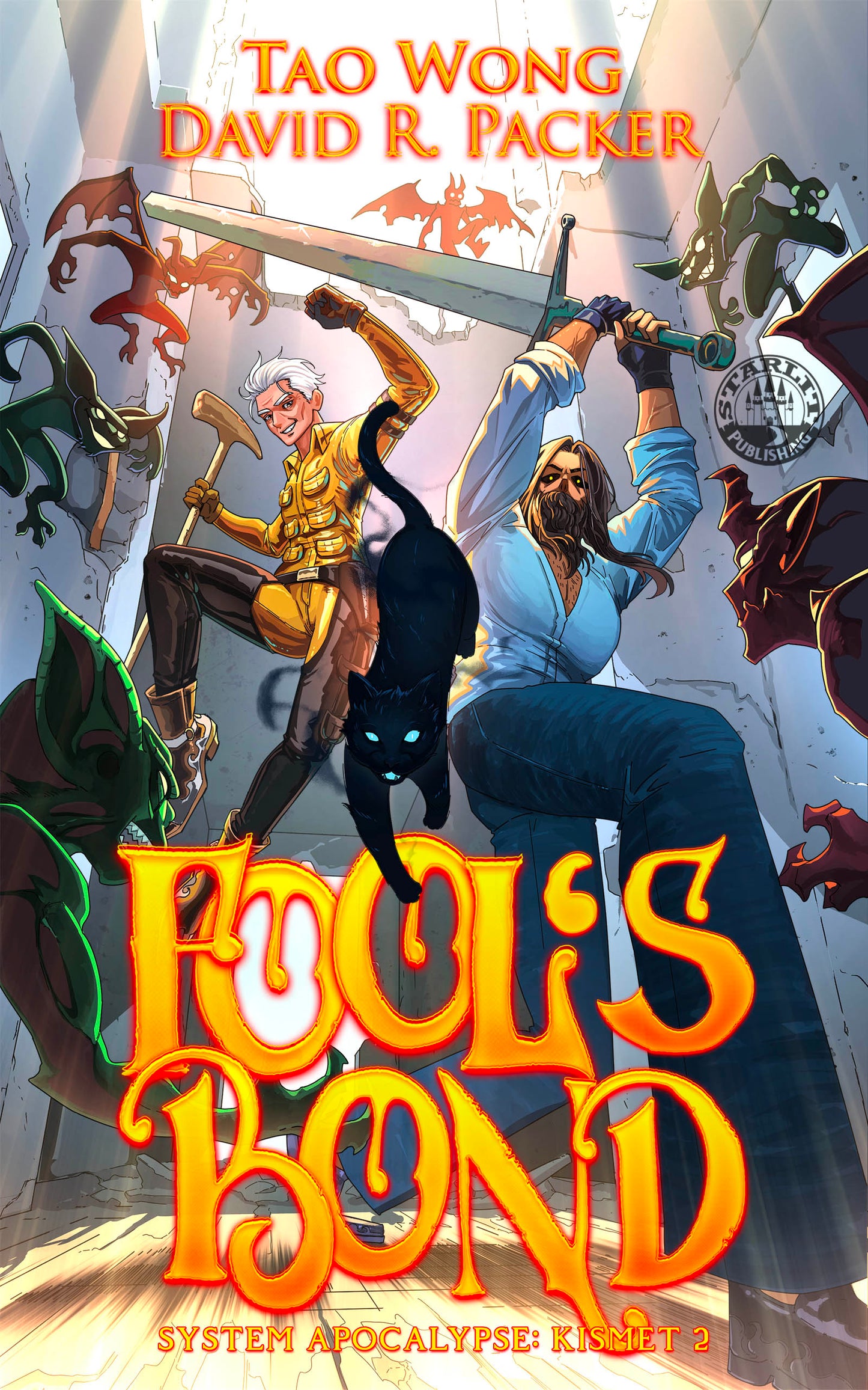 Book cover of 'Fool's Bond' by Tao Wong and David R. Packer with fantasy characters and elements.