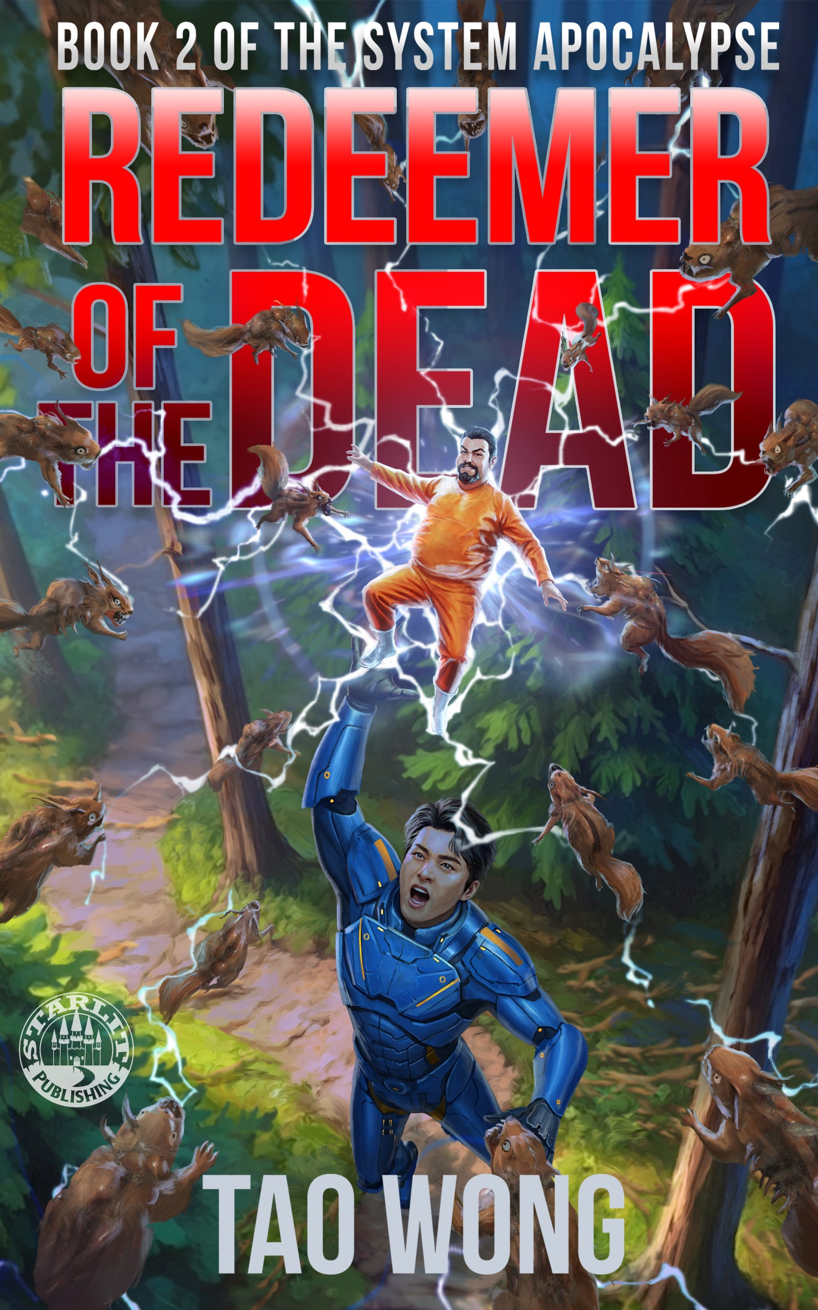 Book cover of 'Redeemer of the Dead' by Tao Wong, featuring a superhero in action with zombies.